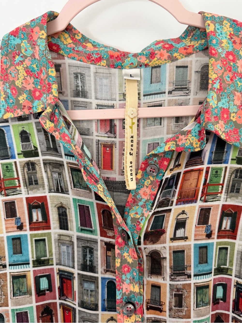 Uncle Frank Ivy Jane Mixed Media Dress Novelty Doors Print Striped Floral Size L - Picture 3 of 11